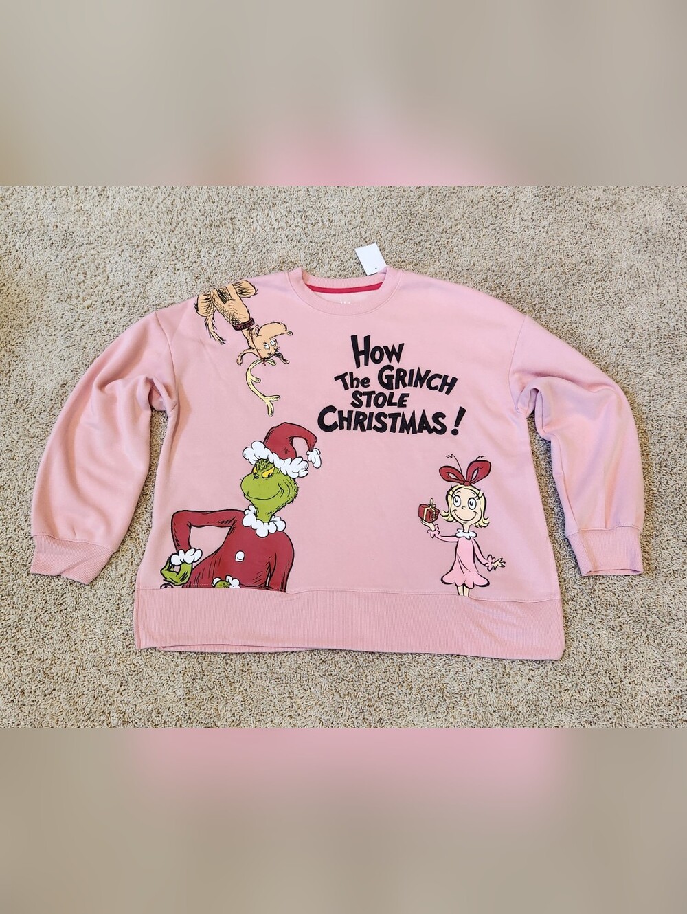 Kohl's Dr Seuss How The Grinch Stole Christmas Sweatshirt Pink Women's Sz L NWT - Picture 2 of 16